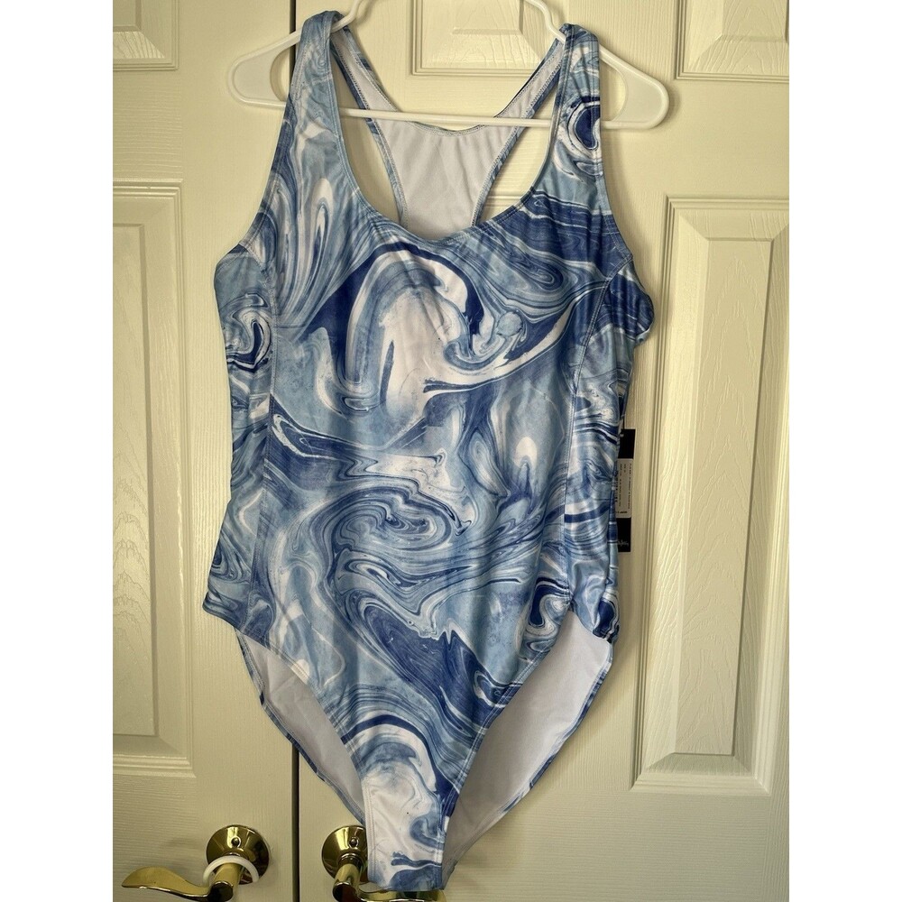 NWT Nicole Miller Womens Swimsuit Blue Colorful One Piece Size 2X